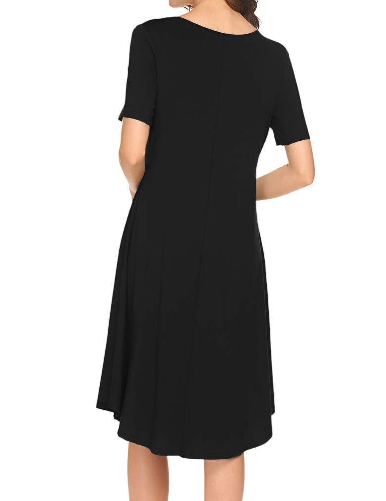Locryz Juniors Summer Short Sleeve Basic Pocket Pleated Midi Dress Black X-Large - Image 2
